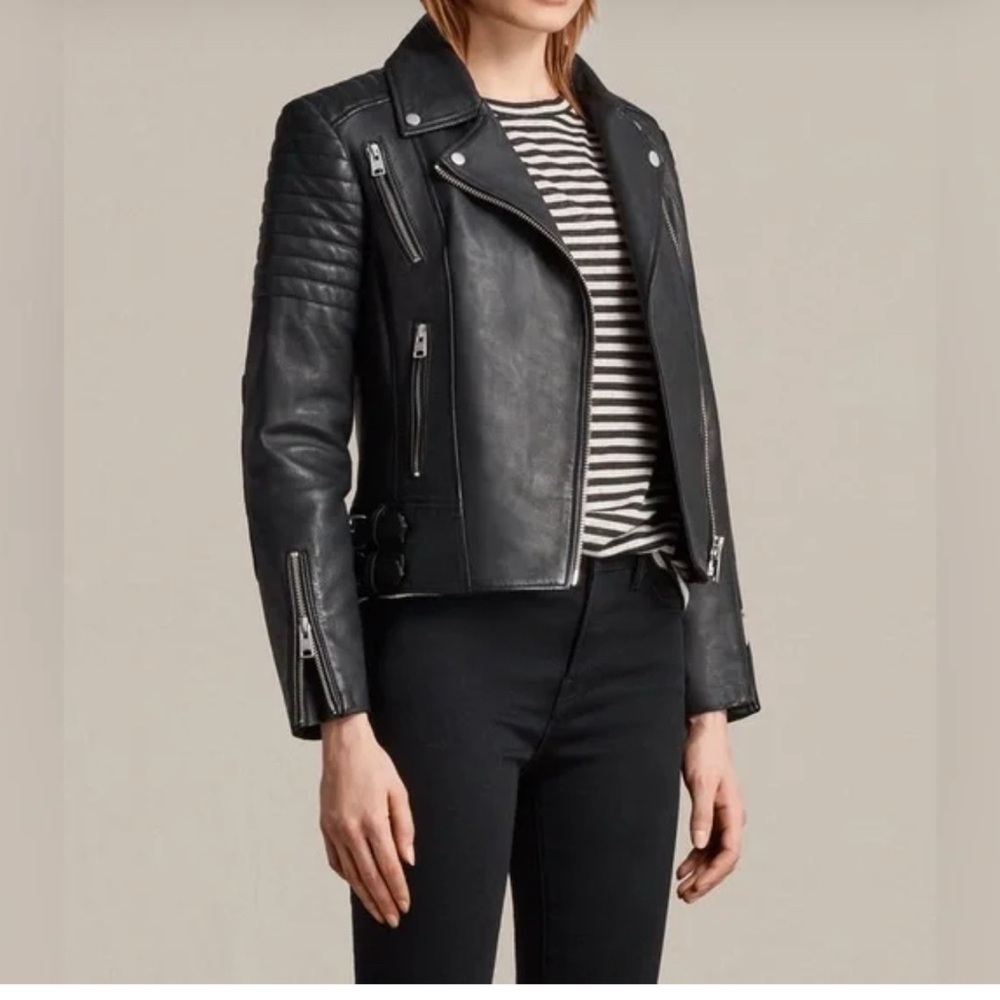 All Saints Papin Leather Biker Jacket Sz 4